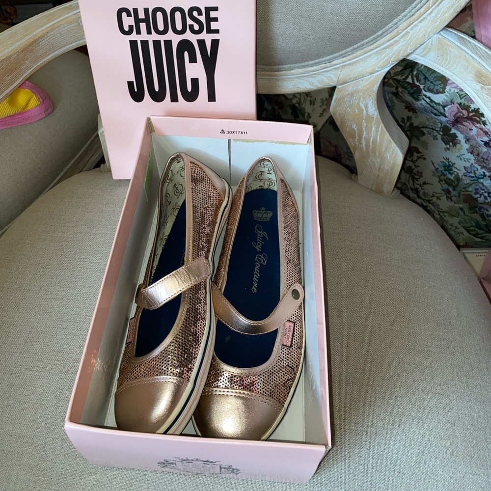 Extremely Rare Y2K Juicy Couture Champagne Sequined Mary Jane Shoes in OG Box✨